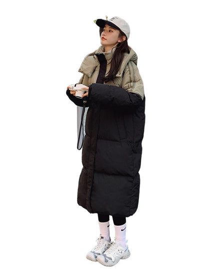 demure Women's Mid-length Loose Contrast Patchwork Down Cotton-padded coat