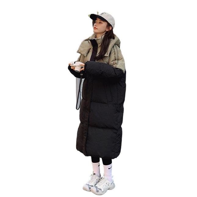 demure Women's Mid-length Loose Contrast Patchwork Down Cotton-padded coat