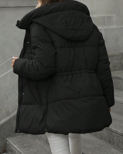 demure Casual Adjustable Waist Quilted Mid-Length Hooded Padded Coat Clothes For Women