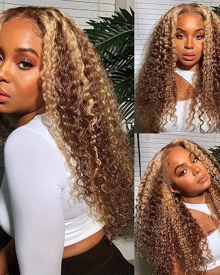 Fashionly demure Lace Wig Medium Small Volume Highlight Gradient Long Curly Hair