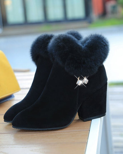 Demure savage Fashion rabbit fur high heels