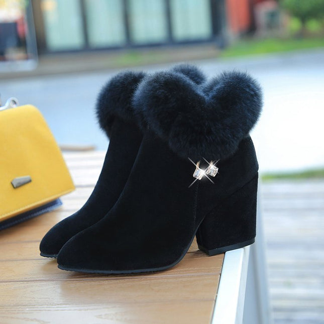 Demure savage Fashion rabbit fur high heels