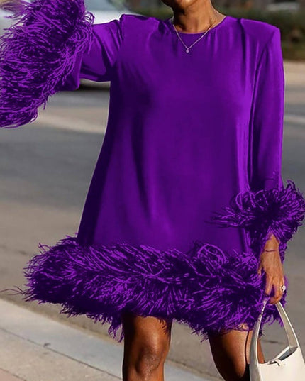 Jadore demure New Loose Casual Hem Cuff Stitching Wool Tops Dress