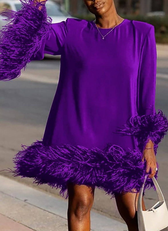 Jadore demure New Loose Casual Hem Cuff Stitching Wool Tops Dress