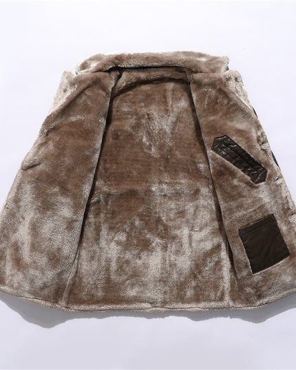 demure Plush Lapel Leather  Coat For Men