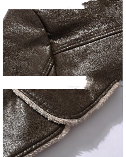 demure Plush Lapel Leather  Coat For Men