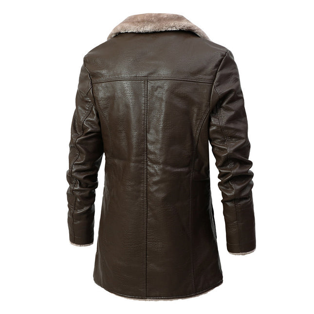 demure Plush Lapel Leather  Coat For Men