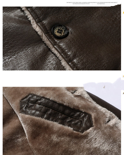 demure Plush Lapel Leather  Coat For Men