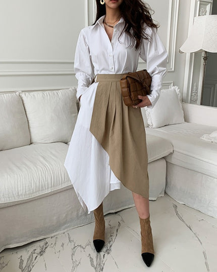 Jadore demure  Shirt Skirt Pleated Wrap Two-Piece Dress