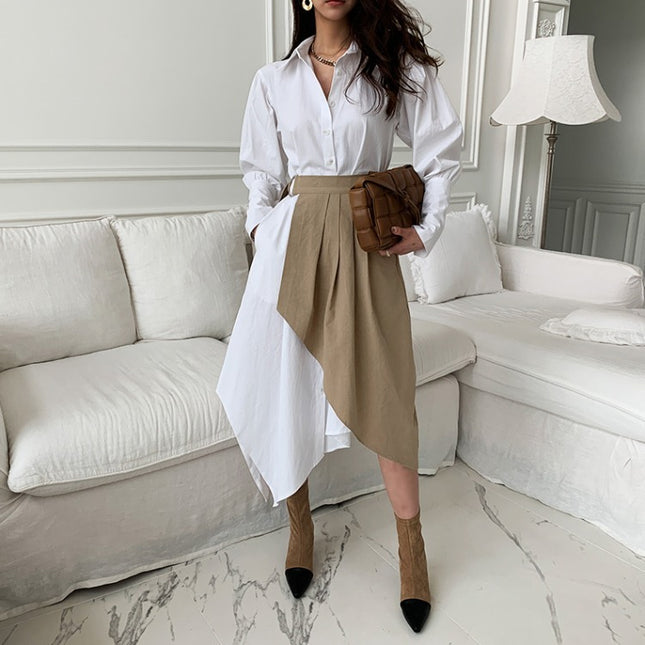 Jadore demure  Shirt Skirt Pleated Wrap Two-Piece Dress