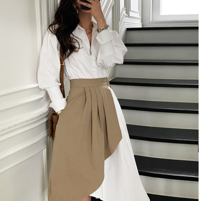 Jadore demure  Shirt Skirt Pleated Wrap Two-Piece Dress