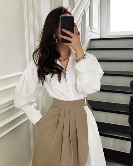 Jadore demure  Shirt Skirt Pleated Wrap Two-Piece Dress