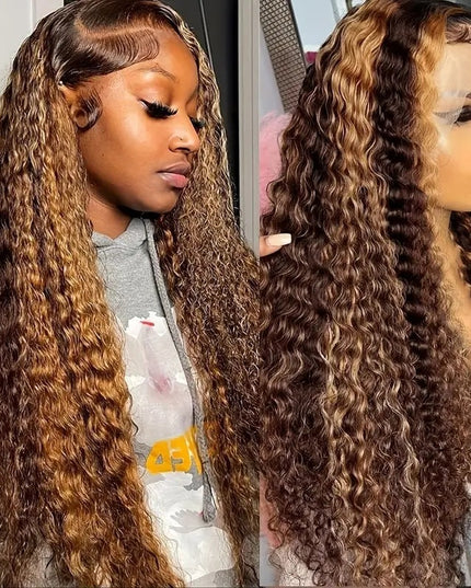 Fashionly demure Lace Wig Medium Small Volume Highlight Gradient Long Curly Hair