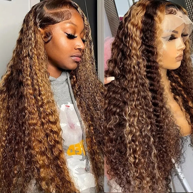 Fashionly demure Lace Wig Medium Small Volume Highlight Gradient Long Curly Hair