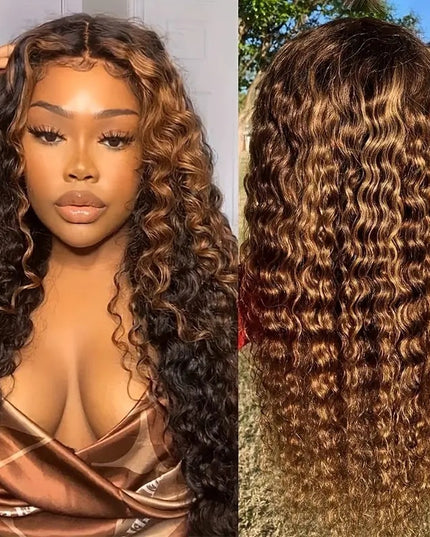 Fashionly demure Lace Wig Medium Small Volume Highlight Gradient Long Curly Hair