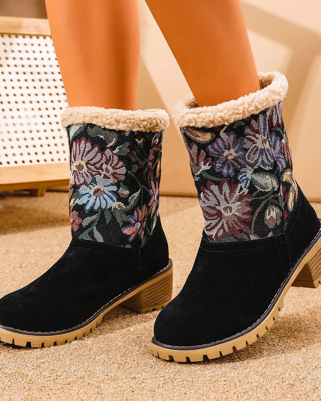 Demure savage Flowers Embroidered Snow Boots Ethnic Style