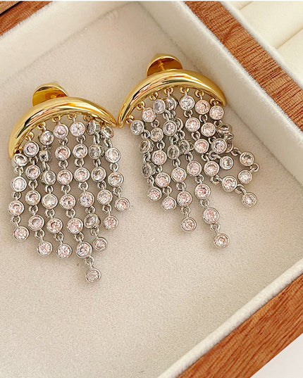 Demure belldoir Exaggerated Zircon Ins Tassel Earrings