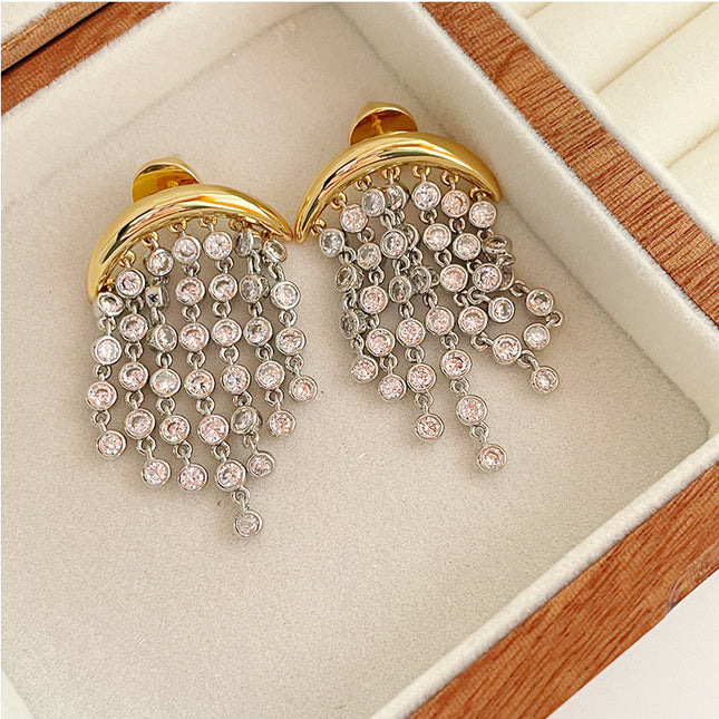 Demure belldoir Exaggerated Zircon Ins Tassel Earrings