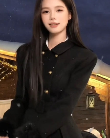 demure French Style Retro Waist-controlled Woolen Coat For Women