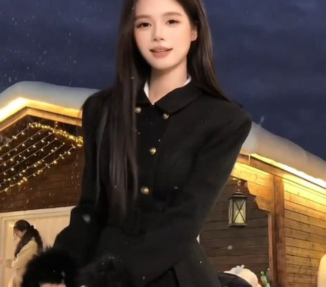 demure French Style Retro Waist-controlled Woolen Coat For Women