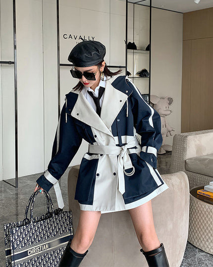 demure Color Matching Loose And Thin Silhouette Short Windbreakercoat