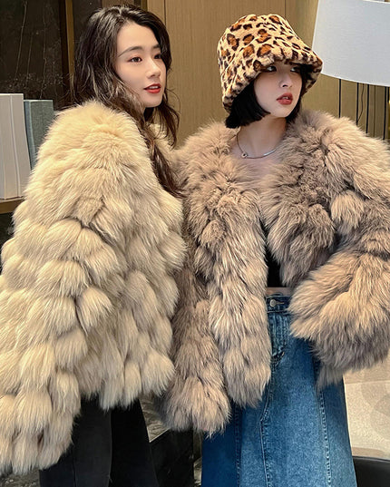 demure Winter Faux Fox Fur Coat For Women