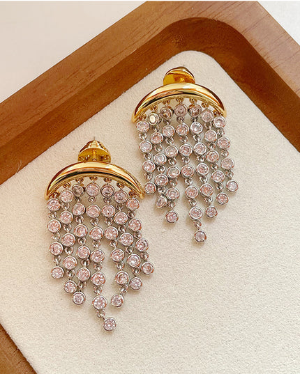 Demure belldoir Exaggerated Zircon Ins Tassel Earrings