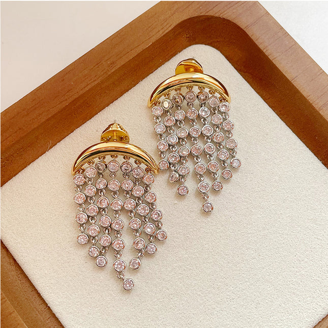 Demure belldoir Exaggerated Zircon Ins Tassel Earrings