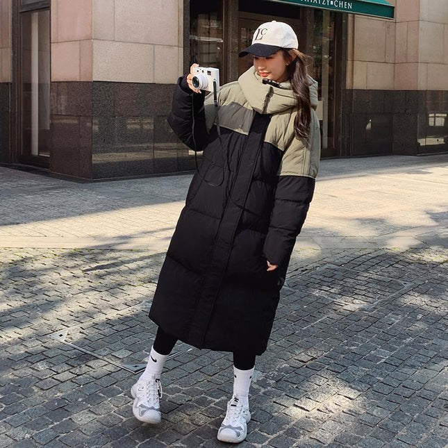demure Women's Mid-length Loose Contrast Patchwork Down Cotton-padded coat