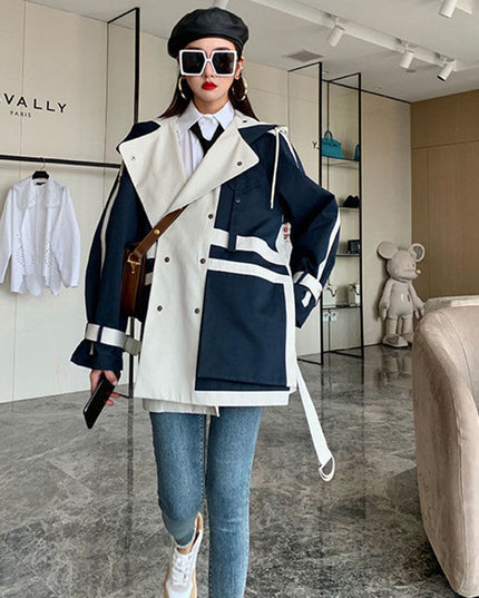 demure Color Matching Loose And Thin Silhouette Short Windbreakercoat