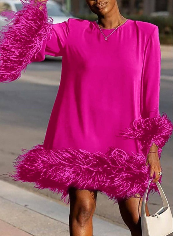 Jadore demure New Loose Casual Hem Cuff Stitching Wool Tops Dress