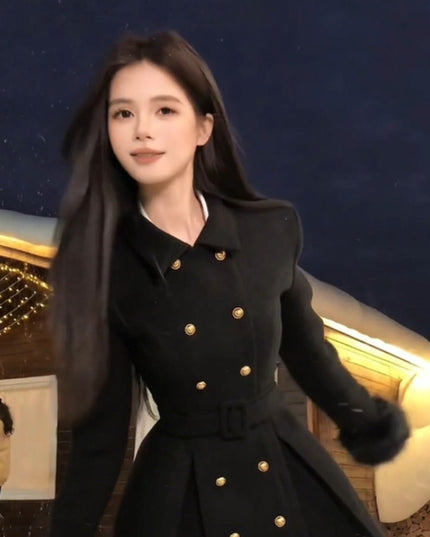 demure French Style Retro Waist-controlled Woolen Coat For Women