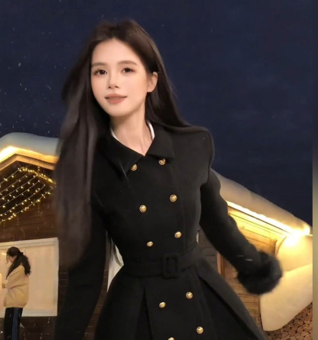 demure French Style Retro Waist-controlled Woolen Coat For Women