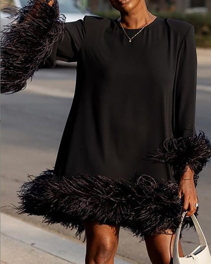 Jadore demure New Loose Casual Hem Cuff Stitching Wool Tops Dress