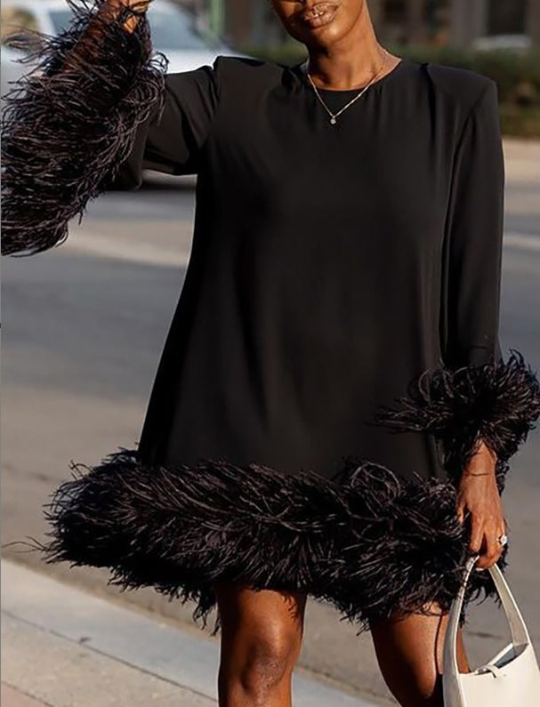 Jadore demure New Loose Casual Hem Cuff Stitching Wool Tops Dress