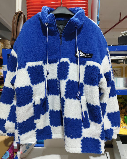 demure Plaid Lamb Wool Coat For Men And Women In Winter