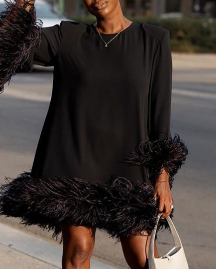 Jadore demure New Loose Casual Hem Cuff Stitching Wool Tops Dress