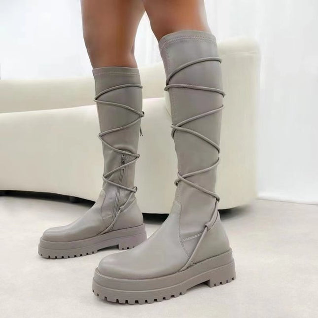 Demure savage Lace-Up  White Long Cowboy Boots