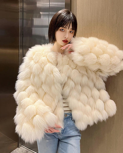demure Winter Faux Fox Fur Coat For Women