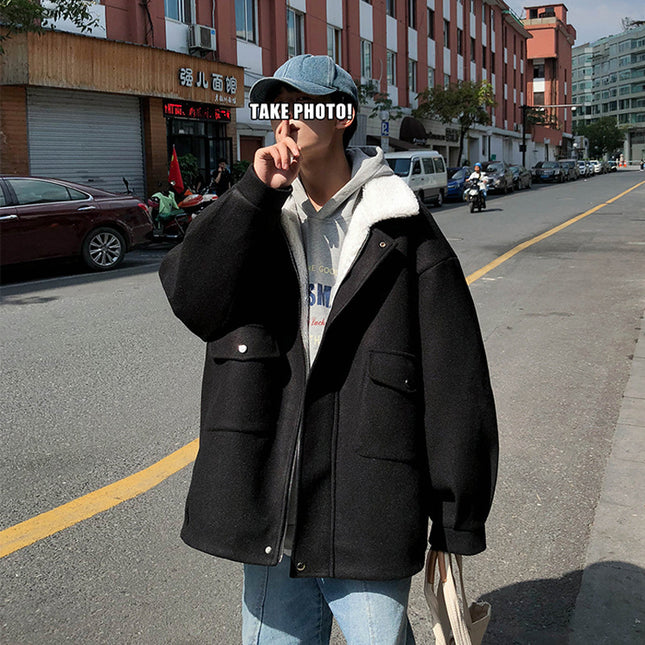 demure Lamb Plush Woolen Coat For Men,