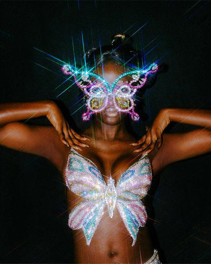 Demure belldoir  Rhinestone Butterfly Mask Atmosphere Party Crystal Jewelry