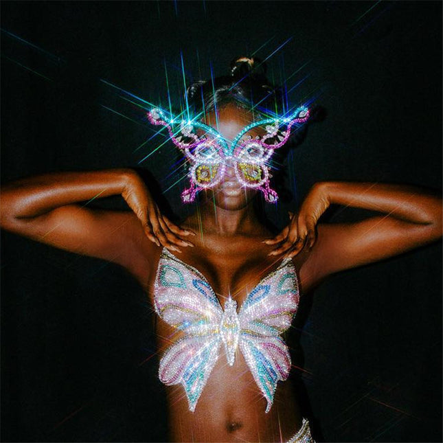 Demure belldoir  Rhinestone Butterfly Mask Atmosphere Party Crystal Jewelry