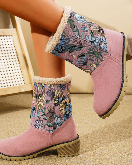 Demure savage Flowers Embroidered Snow Boots Ethnic Style