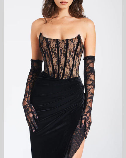 Jadore demure Sexy Lace Velvet Patchwork Dress