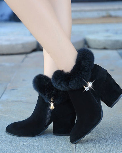 Demure savage Fashion rabbit fur high heels