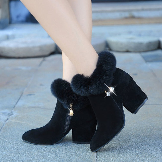 Demure savage Fashion rabbit fur high heels