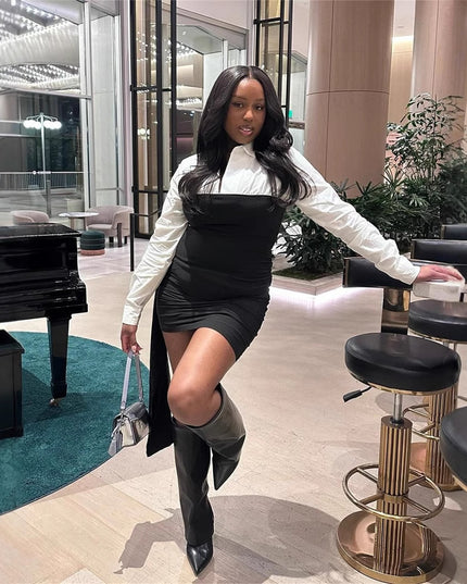 Jadore demure Women Contrast Patchwork Lapel Dress