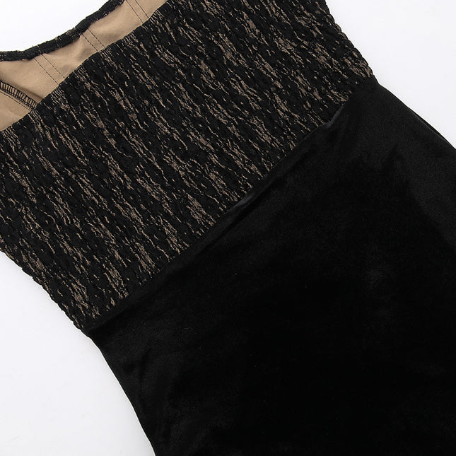 Jadore demure Sexy Lace Velvet Patchwork Dress