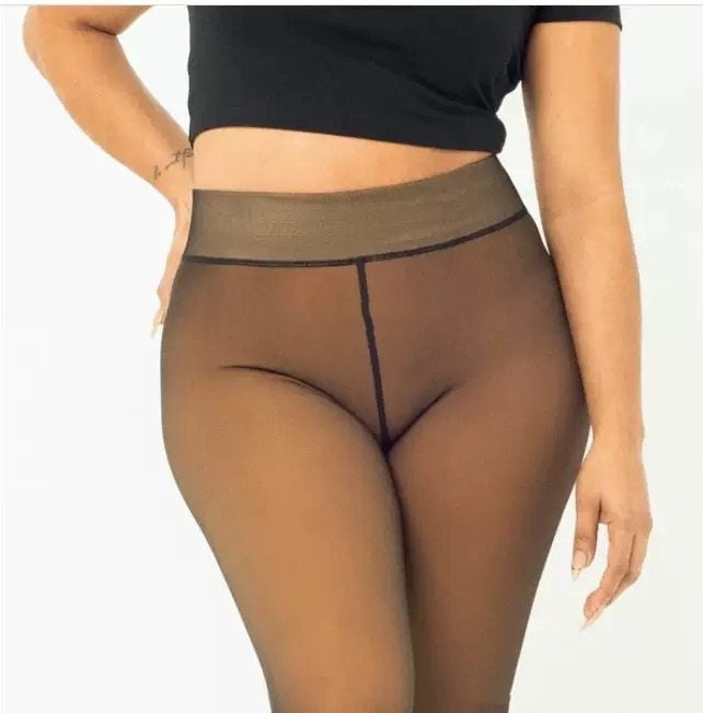 Demure See-through Leggings Fleece-lined Warm Women's Outer Wear Pantyhose