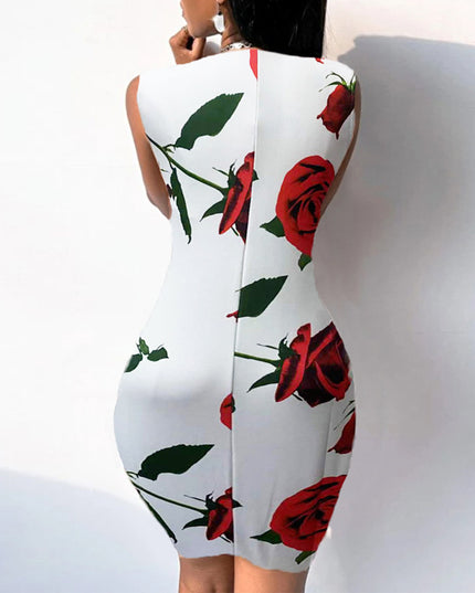 Jadore demure Slim Rose Print Dress